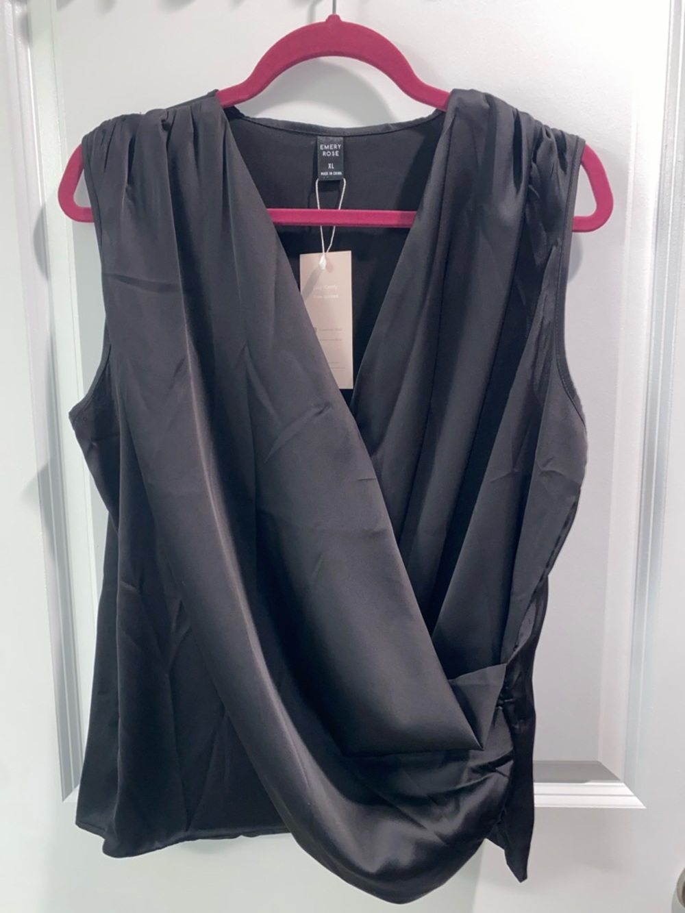 Emery Rose Black Draped Wrap Tank